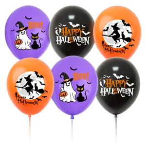 Halloween Party Deko Ballons Set mit verschiedenen gruseligen Motiven, bunt gemischt.