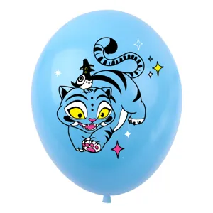 Ballon en latex bleu avec impression de tigre de dessin animé pour fête d'anniversaire.