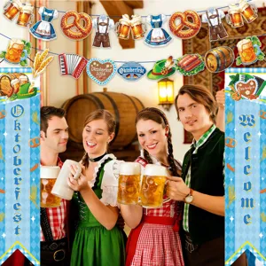Oktoberfest party decoration set including hanging banners and welcome door couplets.