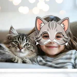 Masque en papier de chat de dessin animé pour enfants, décoration de fête d'anniversaire.