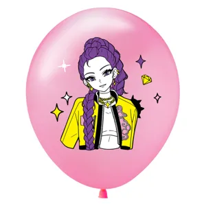 Ballon en latex rose imprime avec un joli motif de fille anime KPOP pour decoration.