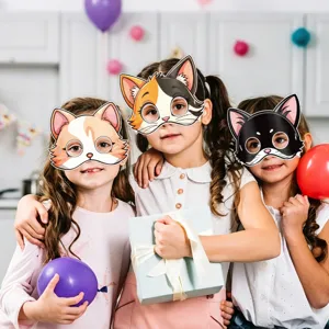 Masques de chat pour enfants thème d'animaux de dessin animé fête mignons accessoires déco