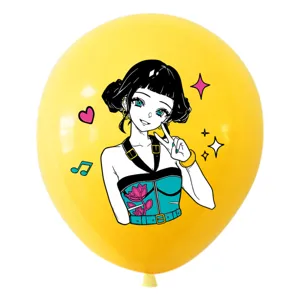 Ballon en latex jaune avec impression de fille anime, jolie décoration de fête musicale KPOP