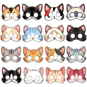 Masque de Chat Thème Animal de Dessin Animé Lot de 8 Pièces pour Décoration de Fête d'Anniversaire Enfants Accessoires de Déguisement