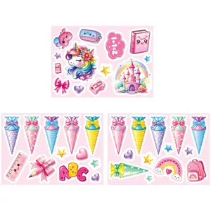Cute unicorn and school theme stickers sheet set for kids back to school decoration.