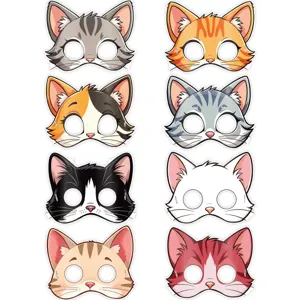 Ensemble de masques de chat de dessin animé pour fête d'enfants, décorations mignonnes.