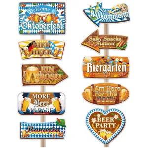 Oktoberfest party decoration directional wooden signs set for Bavarian beer festival.