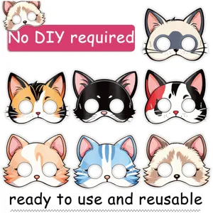 Lot de masques de chat de dessin animé, décorations de fête d'animaux mignons, masques prêts.