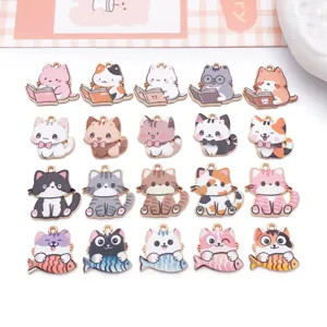 Niedliche Legierung gedruckt Katze Anhänger DIY Schlüsselanhänger Schmuck Zubehör