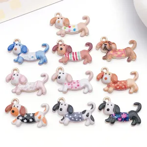 Zinc Alloy Cartoon Dachshund Dog Enamel Pendant Charm For DIY Bracelet Necklace Keychain Making Accessories Material Kit