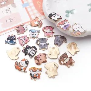 Süße Legierung gedruckt Katze Anhänger DIY Schlüsselringe Ohrringe Halskette Schmuck Zubehör