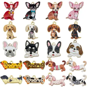 Cute Cartoon Animal Dog Charms Enamel Printed Electroplated Alloy Puppy Pendant For DIY Jewelry Making Keychain Collar Bracelet Accessories Craft Supplies