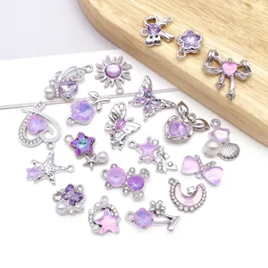 DIY purple crystal alloy jewelry charms pendants for handmade necklaces earrings crafting