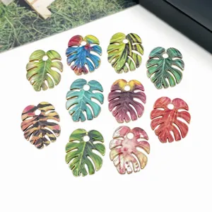 DIY oil drip alloy monstera leaf pendants charms colorful plant shaped jewelry making accessories