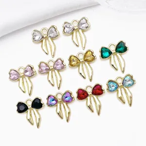 Sweet rhinestone bow alloy pendants diy handmade bracelet earrings accessories wholesale