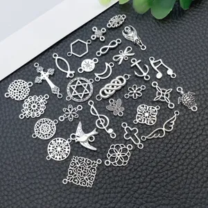 Antique silver DIY jewelry charms mixed vintage alloy connectors for handmade bracelet necklace crafting