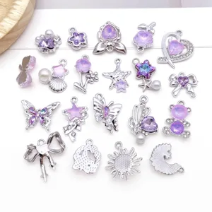 Alloy purple crystal pendant charms for DIY handmade necklaces earrings and bracelets.