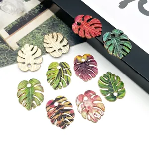 Colorful monstera leaf alloy oil drop charms pendant DIY keychain jewelry accessories