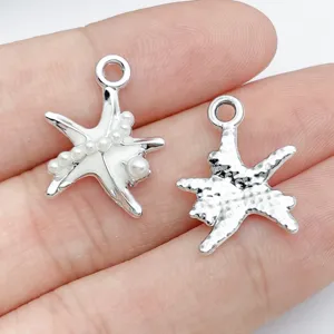 Colgantes de estrella de mar plateados con perlas y esmalte para joyería DIY, pulseras y collares.