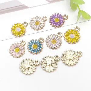 Alloy enamel daisy flower charms DIY jewelry pendants for necklaces earrings bracelets making.