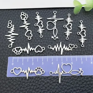 DIY ρετρό κράμα ψευδαργύρου διπλή τρύπα καρδιά πόδι γάτας ΗΚΓ κρεμαστό αξεσουάρ κοσμημάτων.