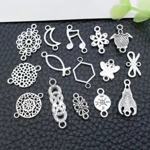 Vintage antique silver metal DIY jewelry charms connectors for handmade bracelets necklaces