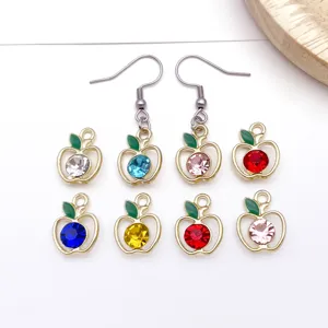 DIY apple charm jewelry accessories set with colorful rhinestones alloy earrings and pendants