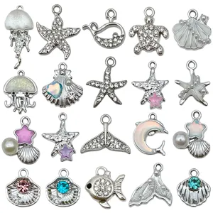 Colgantes de dijes de aleación de diamantes de imitación de océano para joyería DIY