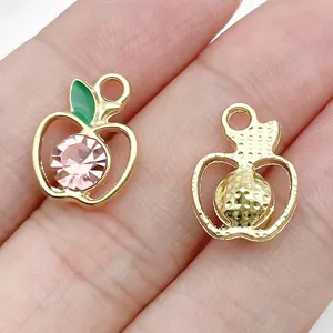 DIY alloy apple pendant charms with rhinestones for bracelets necklaces jewelry making