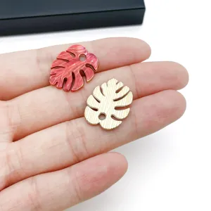 DIY enamel alloy monstera leaf pendant charms for handmade keychain bag jewelry making supplies