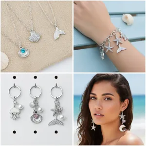 Estilo océano estrella de mar medusa cola de pez collar pulsera pendientes detalle