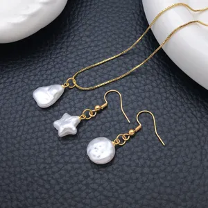 Baroque irregular white pearl pendant and earrings jewelry making accessories set details view.