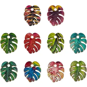 DIY enamel alloy monstera leaf charms colorful tropical plant pendants for jewelry making
