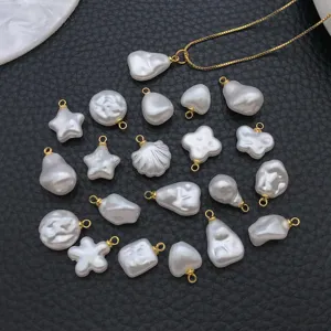 Baroque irregular white pearl pendants with gold rings, DIY necklace earrings jewelry accessories.