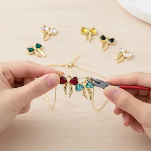 DIY crystal bow alloy charm bracelet crafting detail accessory for jewelry making.