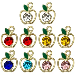 DIY Apple Pendant Alloy Crystal Rhinestone Charms for Bracelet Necklace Jewelry Making