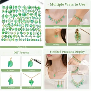 Acrylic green leaf charms pendant detail view for DIY handmade jewelry necklace bracelet making.