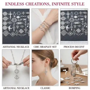 DIY antique silver charms set featuring cross and geometric hollow flower designs.