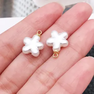 White pearl flower pendant charm detail, cute DIY necklace bracelet jewelry accessory.