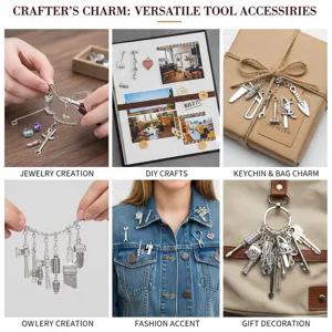 DIY alloy miniature tool charms set for handmade jewelry crafting, keychains, and bag accessories.