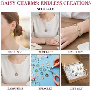 Daisy charms alloy DIY jewelry accessories set with enamel sunflower and flower pendant details.