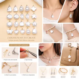 Baroque irregular white pearl pendant charm details and DIY jewelry making accessory style.