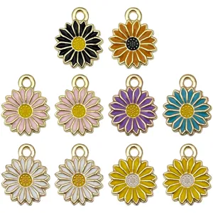 Alloy DIY jewelry accessories enamel sunflower daisy charms pendants for earrings necklace keychains