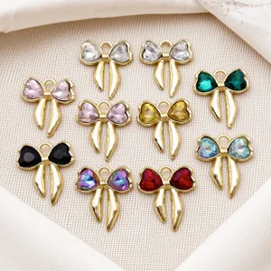 Sweet Alloy Bow Knot Charms Zinc Alloy Rhinestone Pendants For DIY Bracelet Earring Jewelry Making Accessories Wholesale