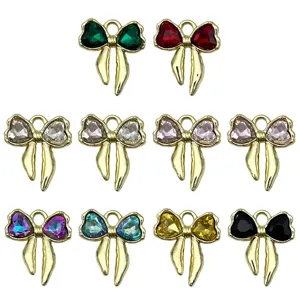Wholesale DIY gold-plated alloy bow rhinestone charm pendants for handmade jewelry making