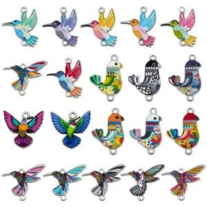 Colorful Enamel Bird Hummingbird Pigeon Charms Pendants Double Loop Connectors DIY Jewelry Making Findings Zinc Alloy