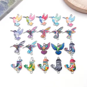 Colorful hummingbird enamel double loop charms DIY jewelry making accessories detail