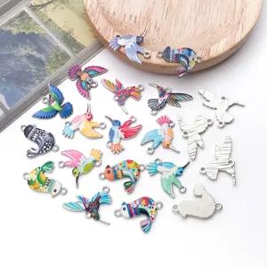 Colorful Hummingbird Double Loop Enamel Charms Alloy DIY Bracelet Jewelry Making Accessories