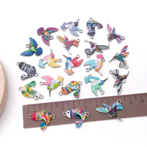 Colorful hummingbird double-loop enamel alloy charms for DIY bracelet jewelry making accessories