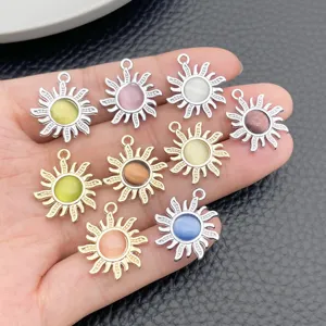 Zinc alloy sun charms with cat eye stone for DIY jewelry making, necklace, and keychains.